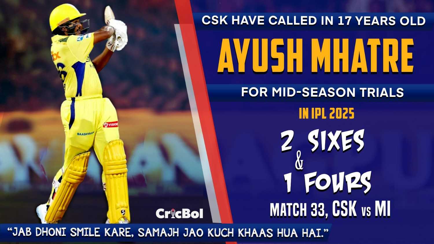 Ayush Mhatre IPL Debut: Effortless Batting vs MI Brings a Smile to MS Dhoni’s Face